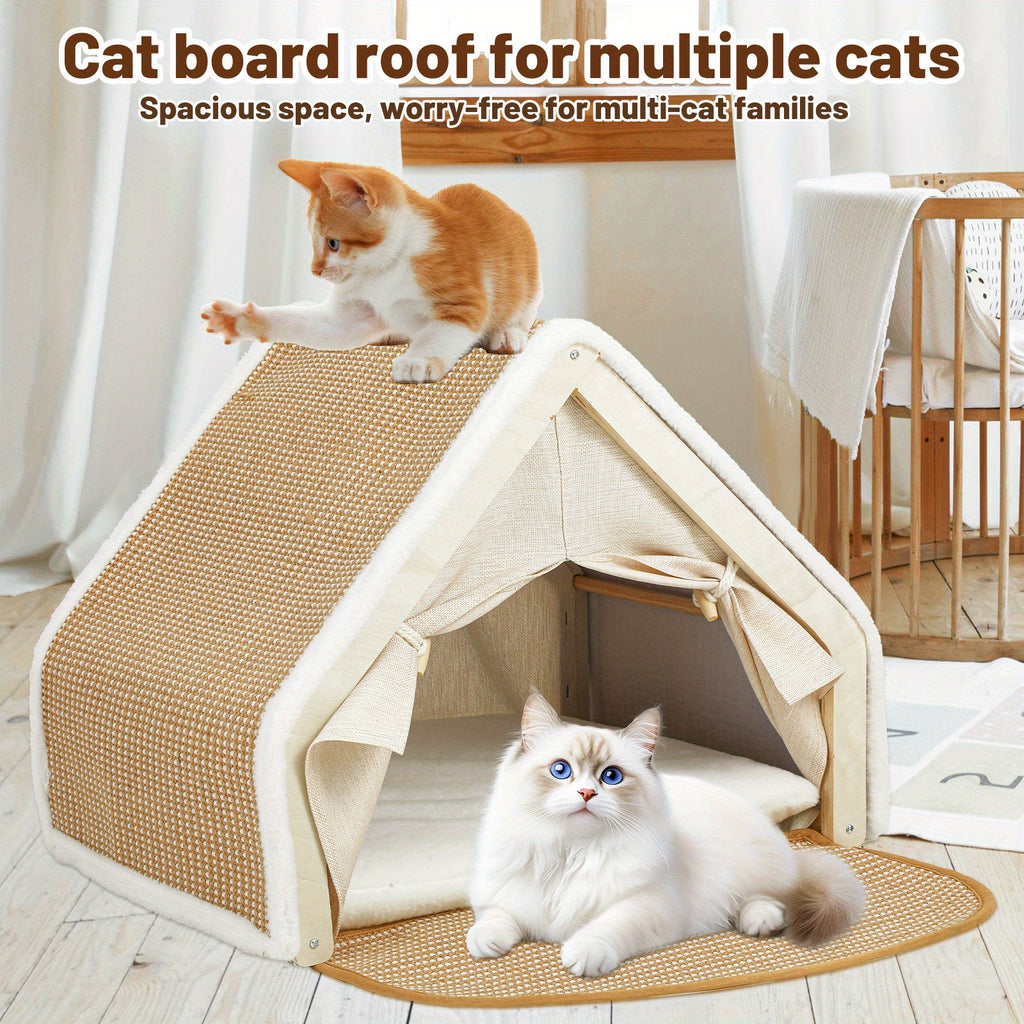 19.68" Super Large Sisal Cat Tent Villa - Four-Season Semi-Enclosed Cat Bed with Removable Natural Sisal Scratching Board, Anti-Chip Design & Polyester Fill for Cozy Comfort, Pet Relaxation Spot, Vibrant Home Decor, Durable P