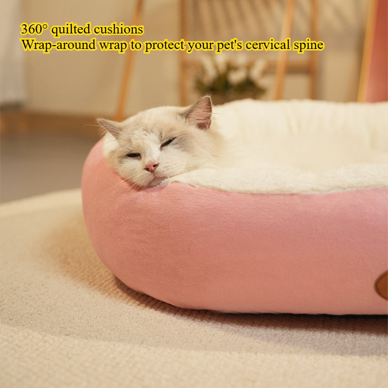 [Thick Warm Cozy Pet Bed] Cozy Plush Oval Pet Bed for Cats & Dogs - Thick, Warm Nest for All Seasons, Classic Style