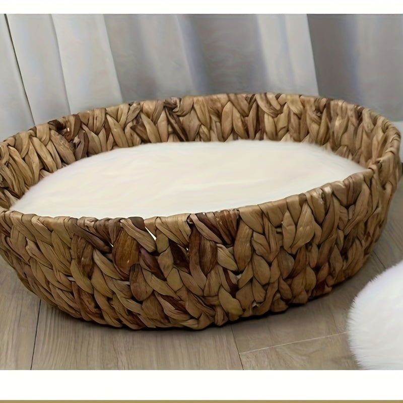 [Ultra-Soft Rabbit Fur Pet Bed] Luxurious Faux Rabbit Fur Round Pet Bed - Ultra-Soft, Warm Cream-Colored Cat & Dog Mat for Cozy Sleep and Snuggle
