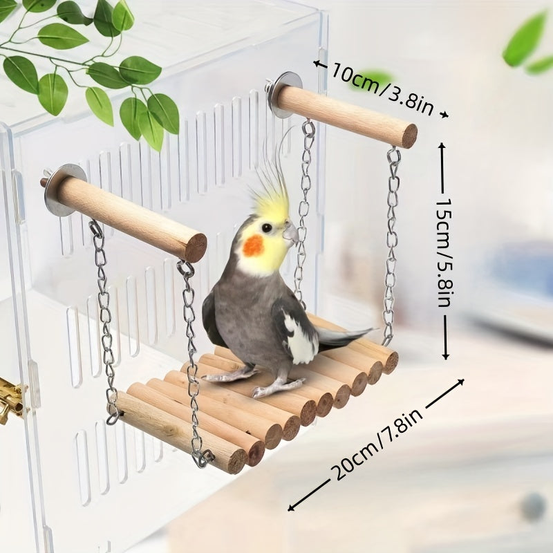 1pc Wooden Swing Parrot Toy For Climbing And Playing Bird Cage Accessories