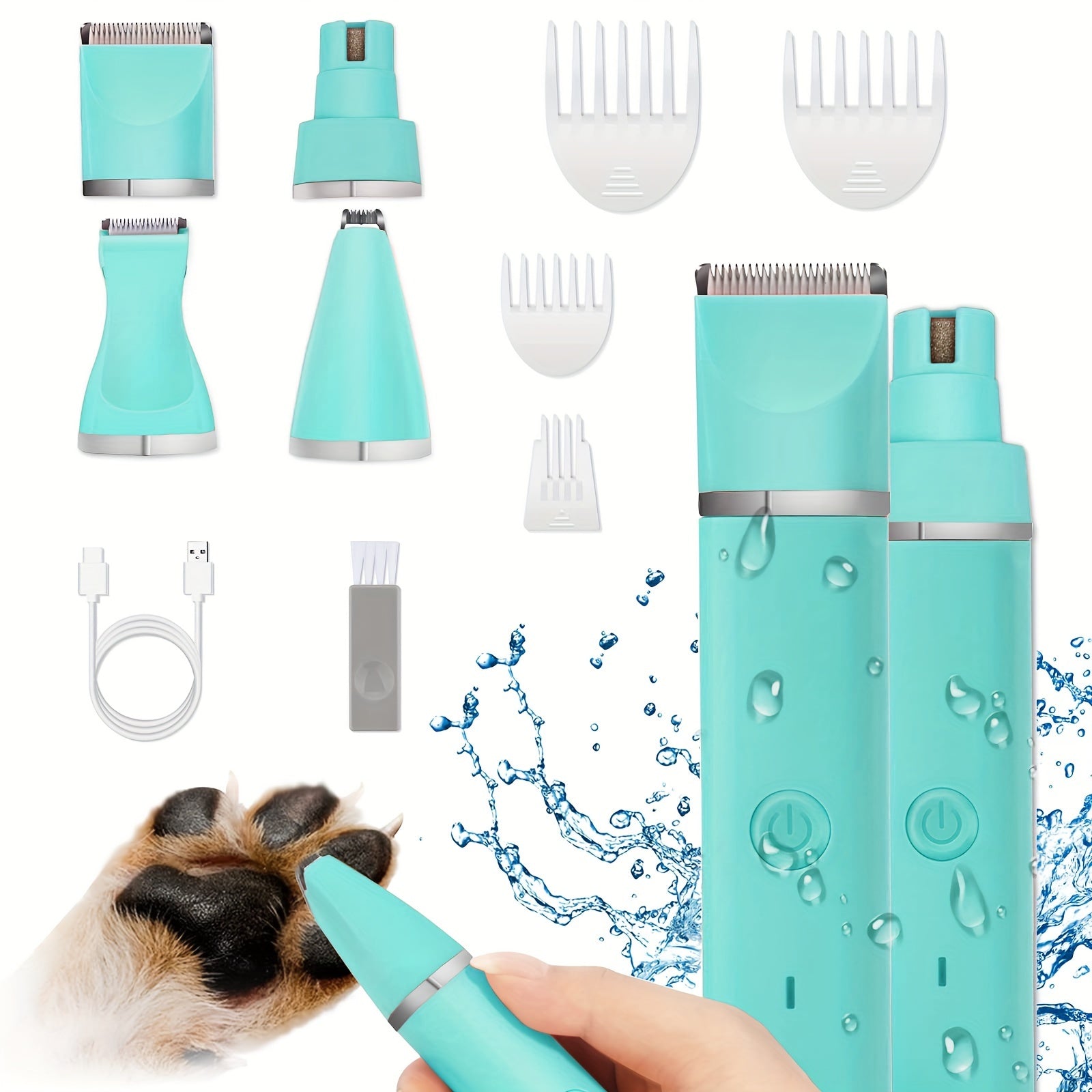[600mAh Quiet Pet Grooming Kit] Quiet Pet Grooming Kit: Rechargeable Dog & Cat Hair Clippers with Low-Noise Paw Trimmer and Cordless Nail Grinder - USB Powered, 600mAh Battery