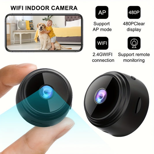 Mini Wireless Camera, 480P HD, USB Rechargeable with Built-in Lithium Polymer Battery, Magnetic Back Cover, Non-Waterproof, for Home, Pet, Car Surveillance, Supports AP Mode & Remote Monitoring