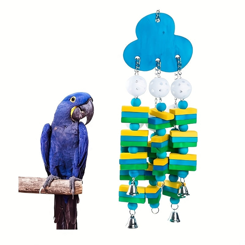 Colorful Wooden Block Beads Parrot Bird Toy, Random Color Blueberry Shape Chew Toy With Bell And String