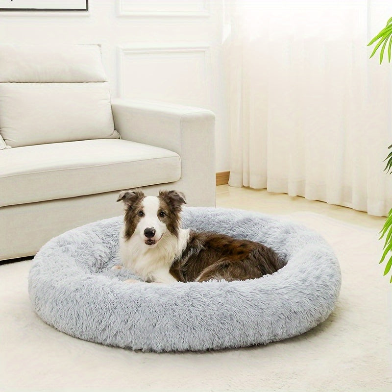 Cozy Fluffy Faux Fur Plush Pet Bed - Soft, Warming, Round, Long-Lasting Comfort for Small to Medium Dogs and Cats - Ideal for Cold Winter Nights and Snuggle Lovers