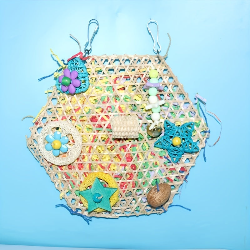 [Tiger Skin Bird Toy Shredder] Bird Toy Shredder Toy Tiger Skin Peony Xuanfeng Parrot Chew Climbing Net Woven Bamboo Net Birdcage Ornament Accessories