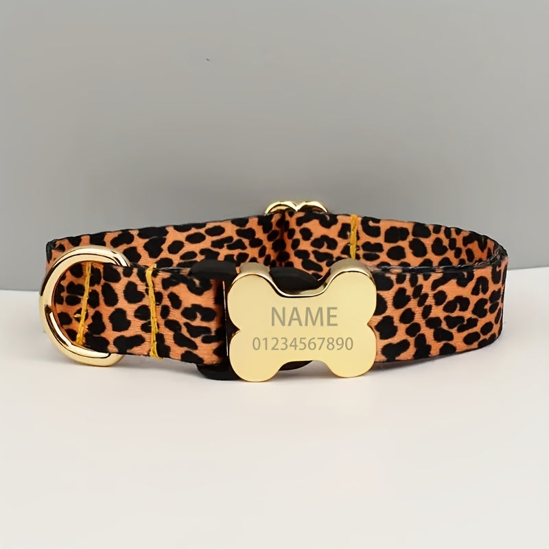 [ Customization ] Personalized Ethnic Style Pet Collar With Metal Bone Buckle, Customized Name And Phone Number Dog ID Tag, Suitable For Large/medium/small Dogs, Easy To Fasten And Release - Soft, Adjustable Pet Accessories -
