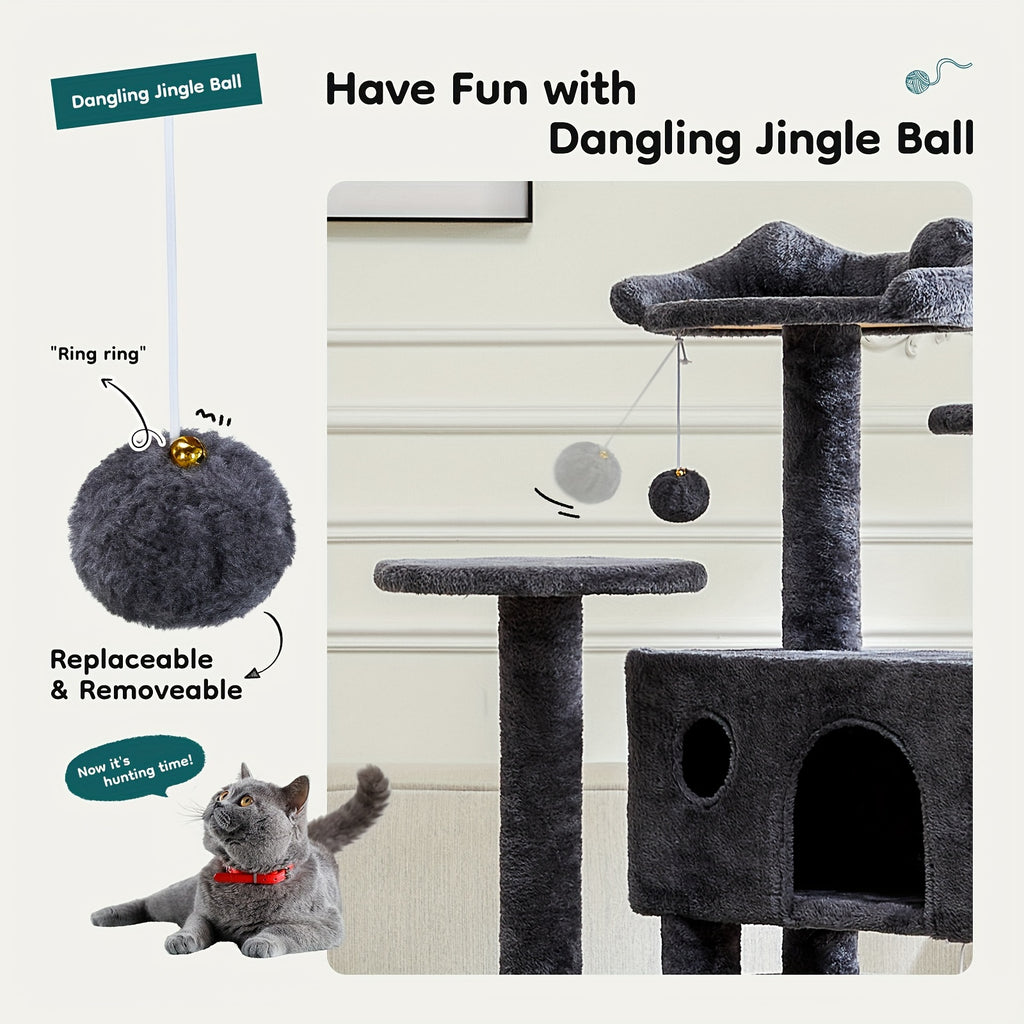 Cat Tree Tower for Indoor Cats, 54in Tall Multi-Level Pet Furniture, Kitty Play House with Sisal Scratching Post, Large Condo, Climbing Ladder, Plush Toy for Kitten