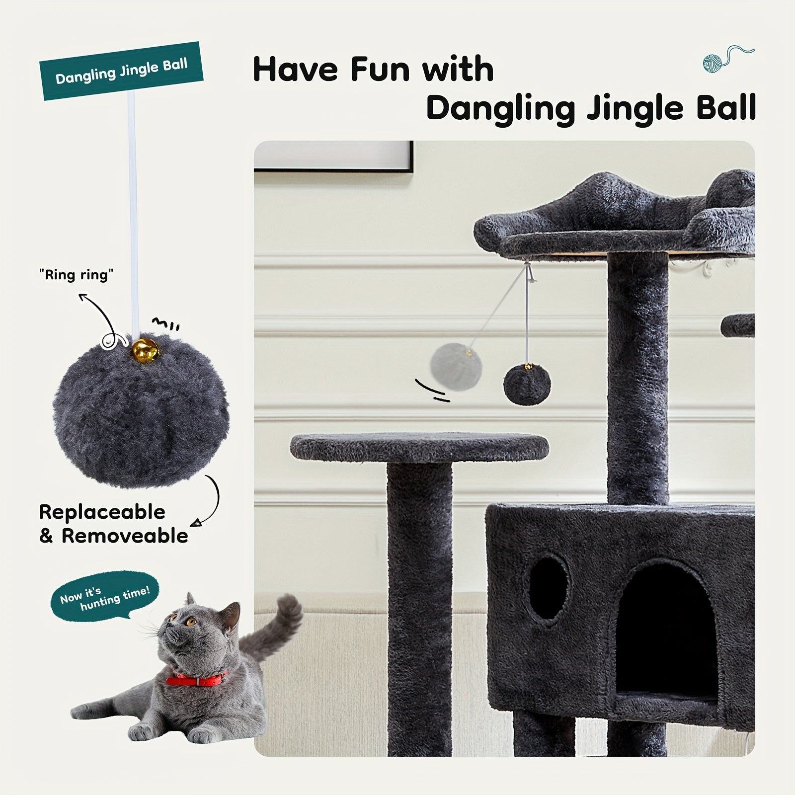 Cat Tree Tower for Indoor Cats, 54in Tall Multi-Level Pet Furniture, Kitty Play House with Sisal Scratching Post, Large Condo, Climbing Ladder, Plush Toy for Kitten