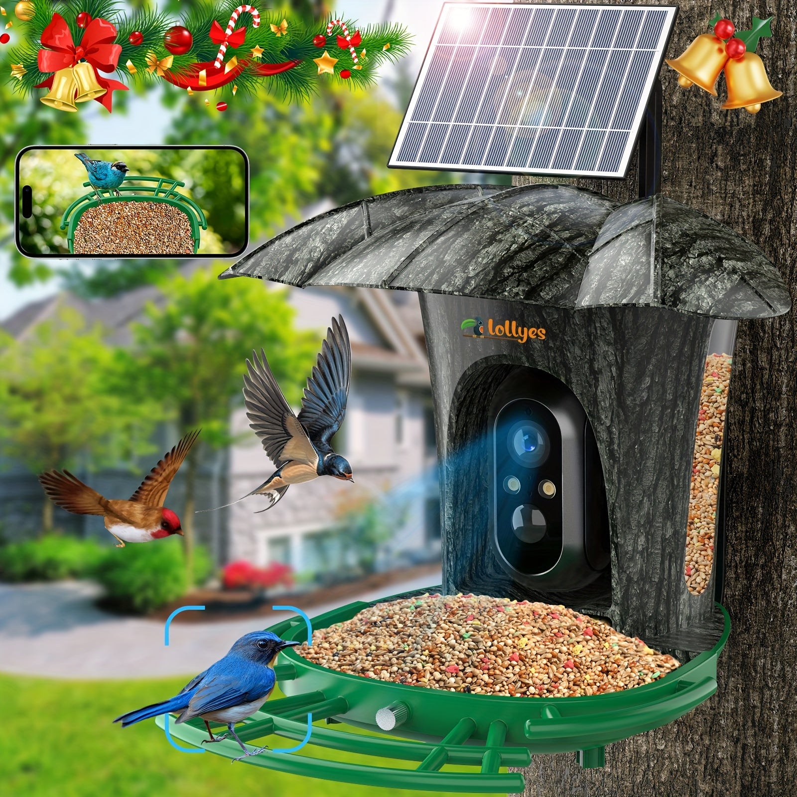 [Intelligent Bird Feeder Camera] 1080P Intelligent Bird Feeder Camera - Automatic Bird Camera Capture with 6W Solar Panel and 64G Memory Card - Suitable for Bird Enthusiasts and Wild Bird Viewing