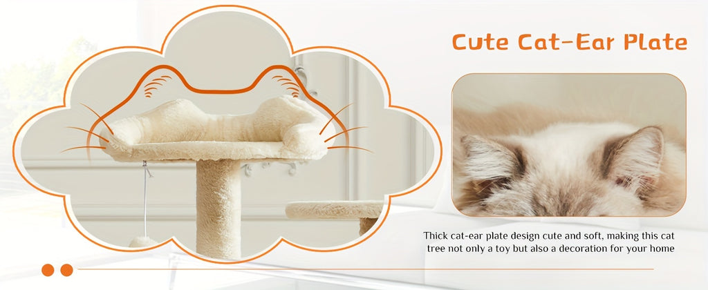 54in Cat Tree Tower for Indoor Cats, Multi-Level Pet Furniture, Kitty Play House with Sisal Scratching Post, Large Condo, Climbing Ladder, Plush Toy for Kitten, Beige and Gray