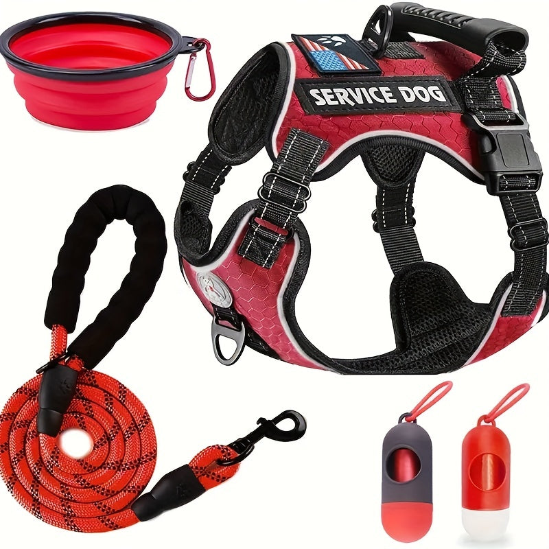 Heavy Duty Dog Harness And Leash Set With Poop Bag Dispenser And Bowl