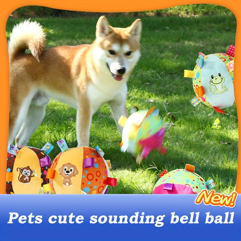 [1pc Durable Squeaky Ball Toy] 1pc Colorful Cartoon-Themed Plush Squeaky Ball Toy for Large Dogs - Durable Chew & Teeth Cleaning Interactive Pet Toy with Ribbon Tail, No Batteries Required, Dog Toys