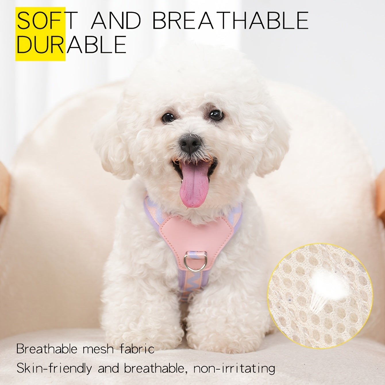 1pc Adjustable Pet Harness, Adjustable Neck and Chest, Durable Webbing Support, Anti-Deformation Metal D-Ring, Soft Mesh Fabric Base Material.