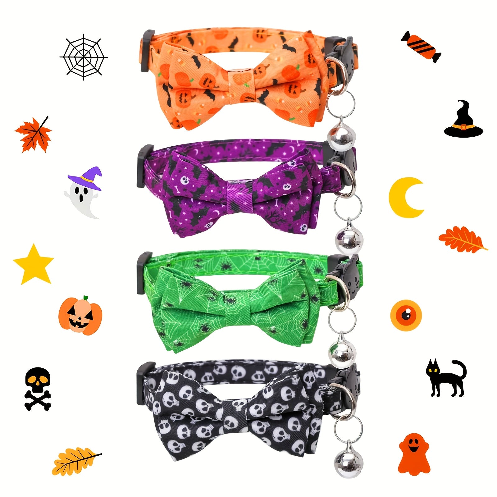 Halloween Cat Collar With Bell, Cat Necklace Breakaway Cat Collar Adjustable Pet Collar With Safety Buckle