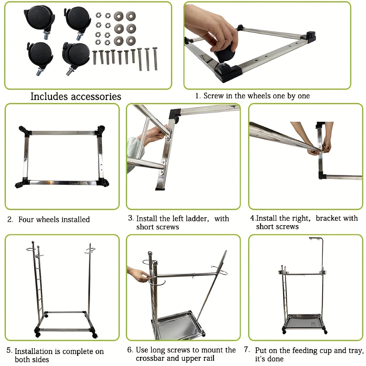 [Stainless Steel Bird Cage] 1pc Stainless Steel Foldable Bird Cage Stand - Parrot Stand with Gnawing Toys