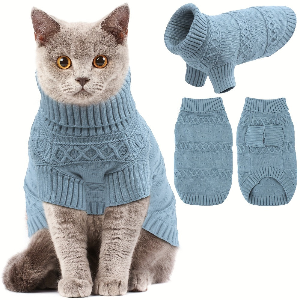 Cozy Light Blue Turtleneck Sweater for Small to Large Dogs - Soft, Warm Knit Pet Apparel with Diamond Pattern - Ideal for All Seasons, Including Winter, Dog Sweater