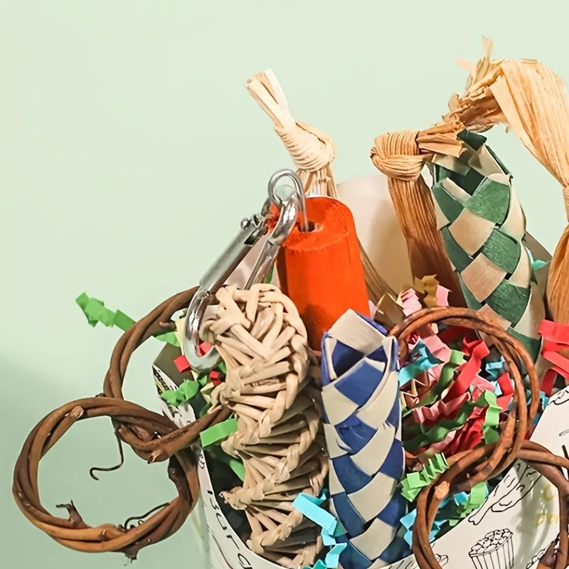 1pc Bamboo Bird Climbing Chew Toy with Random Color, Shredded Paper, Foraging Fun, Hanging and Hooks for Decor Accessories