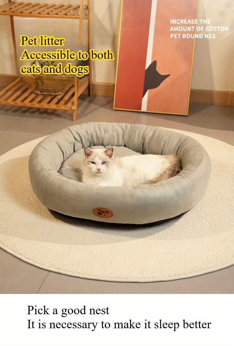[Thick Warm Cozy Pet Bed] Cozy Plush Oval Pet Bed for Cats & Dogs - Thick, Warm Nest for All Seasons, Classic Style