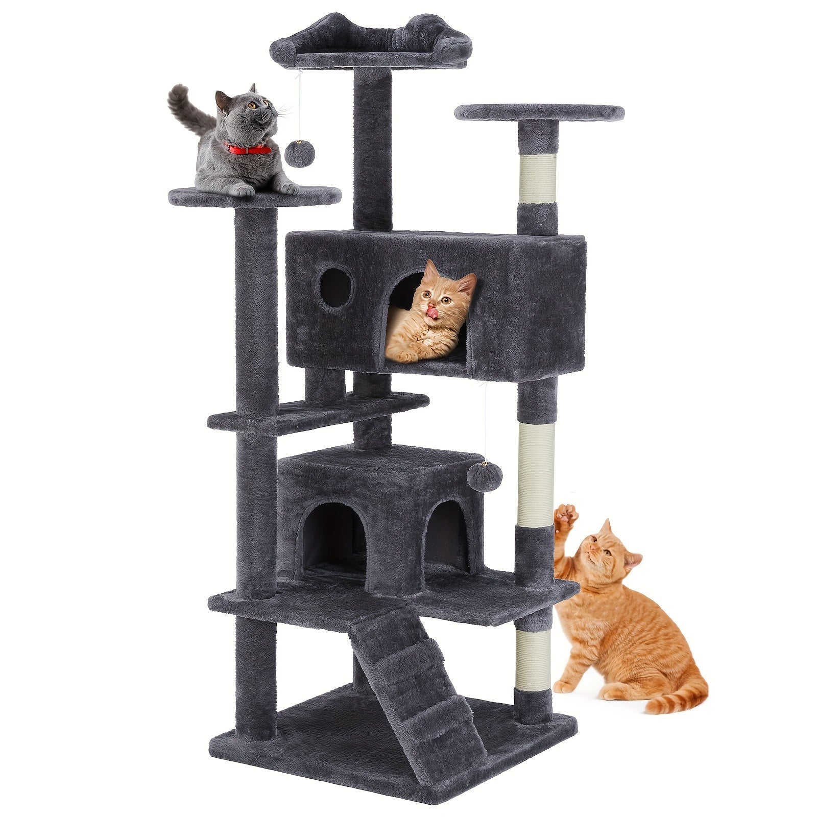 Cat Tree Tower for Indoor Cats, 54in Tall Multi-Level Pet Furniture, Kitty Play House with Sisal Scratching Post, Large Condo, Climbing Ladder, Plush Toy for Kitten