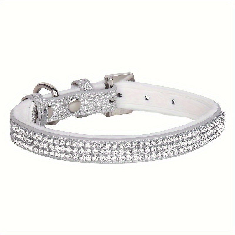 [1 Adjustable Rhinestone Dog Collar] 1pc Pet Collar, Bling Rhinestone Dog Collar, Adjustable Soft Lining Puppy Necklace For Small And Medium Dogs