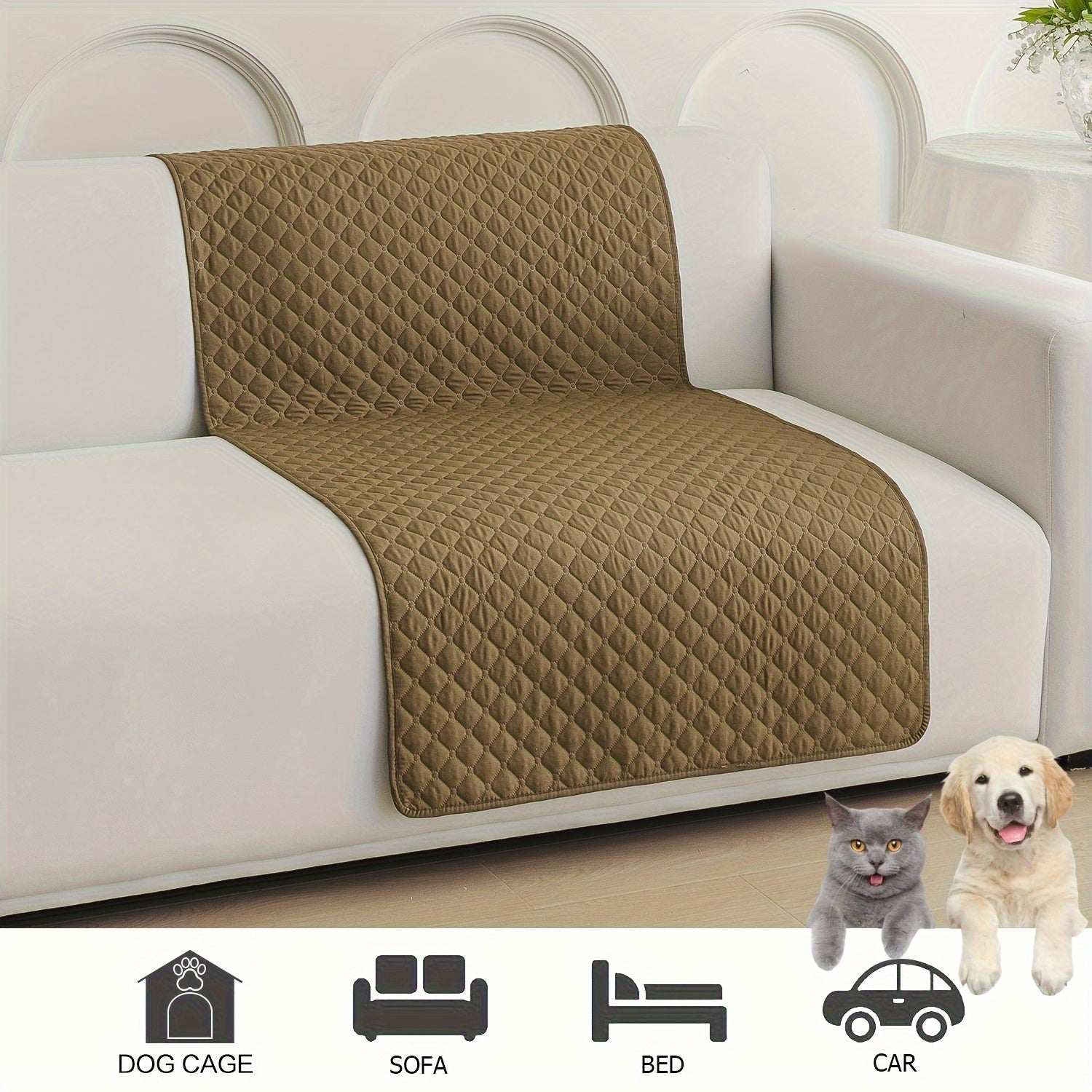 Waterproof Pet Bed Mat for Medium & Large Dogs - Non-Slip, Odor-Resistant Sofa Protector with Plaid Polyester Fill, Machine Washable, Pet Furniture Protection, Urine-proof, Car Mat