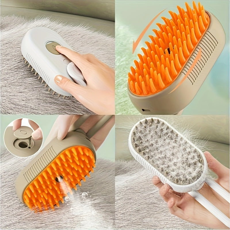 1pc 3-in-1 Self-Cleaning Cat Steam Brush Steamer for Massage, Removing Tangled and Loose Hair, Pet Grooming Essential