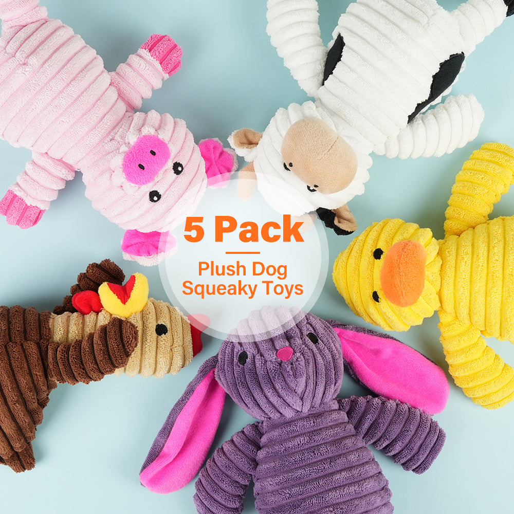 Dog Toys, 5 Pack, Plush Dog Squeaky Toys, Assortment Animal Pet Toys for Small Medium Large Dogs, Stuffed Puppy Chew Toy, Dog Gift Toys