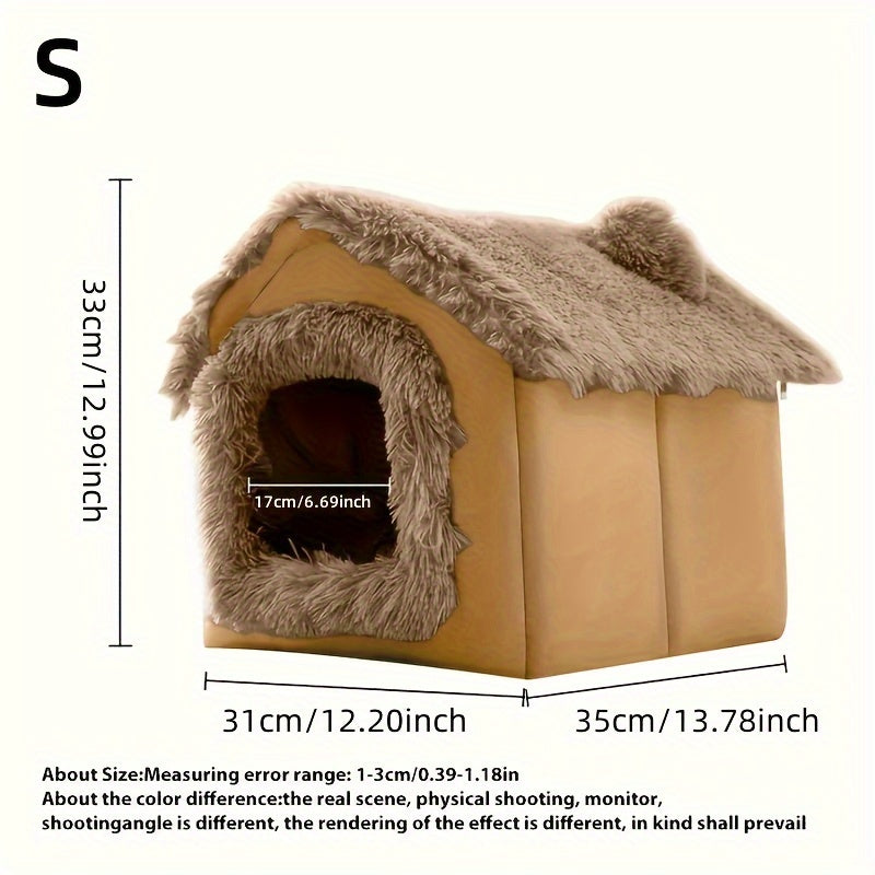 [For Cats & Dogs Plush Bed] Comfortable Plush Pet Bed For Cats And Dogs, Removable Non-slip Bottom Cat House, Four-season Use, Semi-enclosed Pet Sleeping Bed