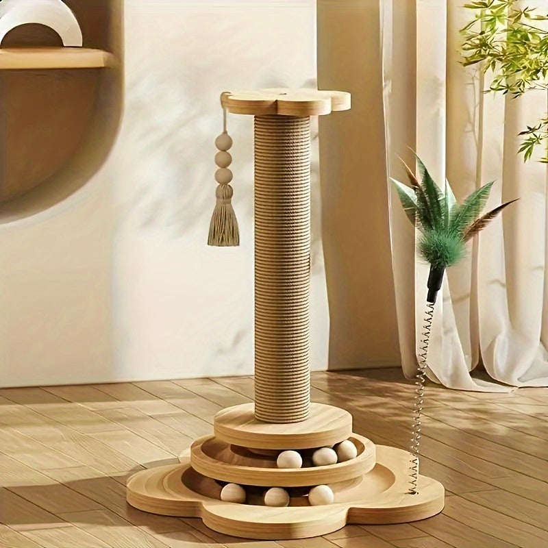 [Sisal Cat Scratching Post] Durable Sisal Cat Scratching Post & Climbing Tower | Dual-Sided Scratching Pillar with Circular Platforms, Space-Saving Vertical Design, Natural Wood Base | Indoor Cat Tree Alternative, Pet Play St