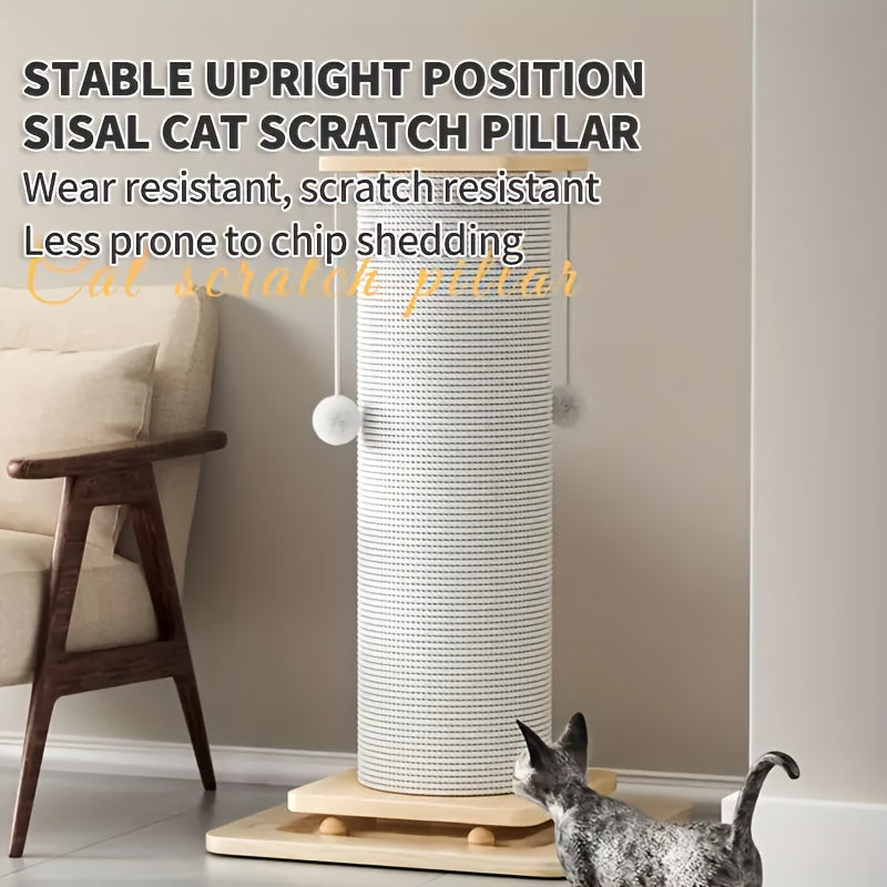32"/24" Extra Large Vertical Sisal Cat Scratching Post, Cat Scratching Post with Hanging Ball Toy - Durable, Wide Base with Quiet Non-Slip Pad And Cat Toy Plush Ball, Anti-Scratch High Cat Scratcher for Indoor Cats, Modern Pe