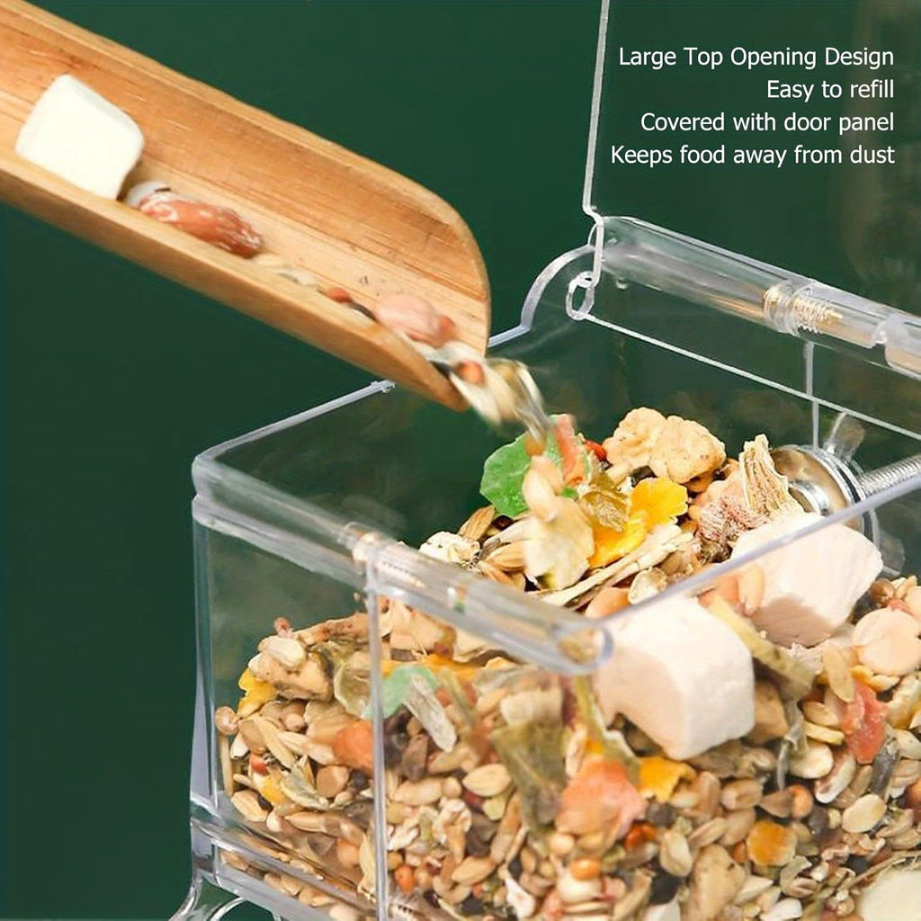 Pet Feeding Dispenser for Dwarf Hamsters, Gerbils, Hedgehogs, Guinea Pigs, Birds and Other Small Pets - Acrylic Transparent Pet Food Storage Bowl