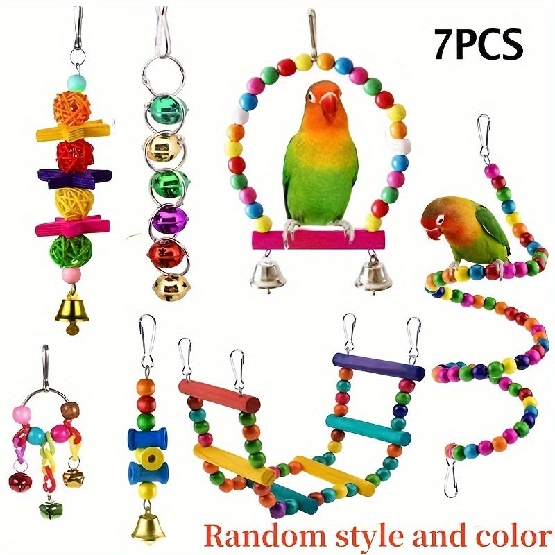 3/5/7/10pcs Bird Toy Set Swing Climbing Ladder Stairs Colorful Bells Educational Training to Relieve Boredom Chew Small and Medium Parrot Toys