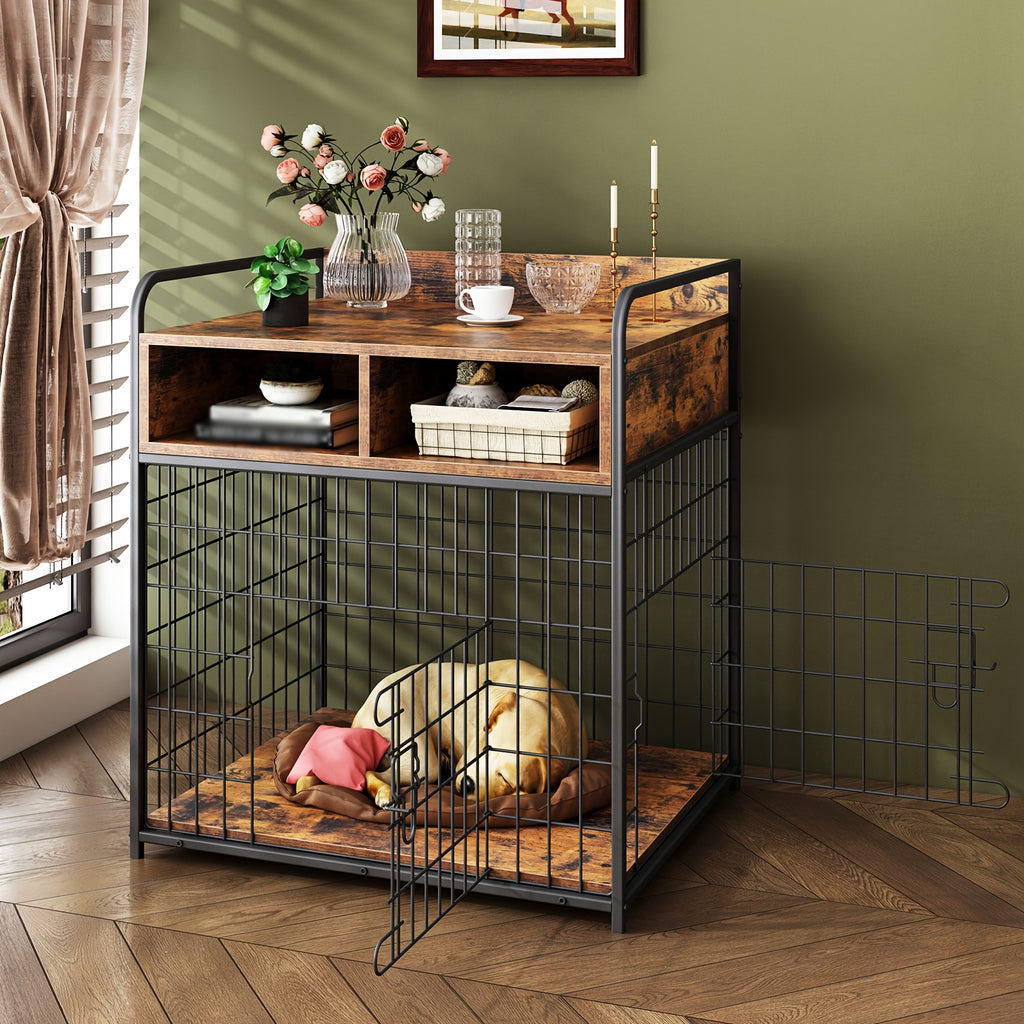 Saudiism Dog Crate for Small Dogs - Heavy-Duty Wooden with 2 Drawers, Sturdy Metal Frame & Soft Interior, Portable Pet Bed for Puppies, Collies, Poodle, Puppy Crate, Pet Bed, Classic Pet Furniture, Durable Pet Furniture