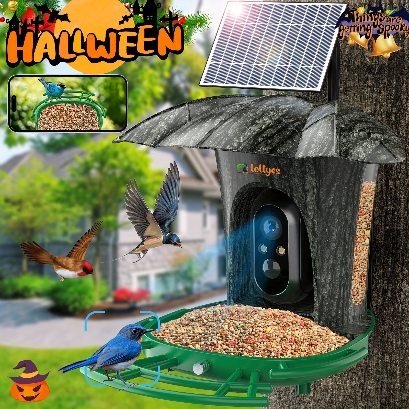 [Intelligent Bird Feeder Camera] 1080P Intelligent Bird Feeder Camera - Automatic Bird Camera Capture with 6W Solar Panel and 64G Memory Card - Suitable for Bird Enthusiasts and Wild Bird Viewing