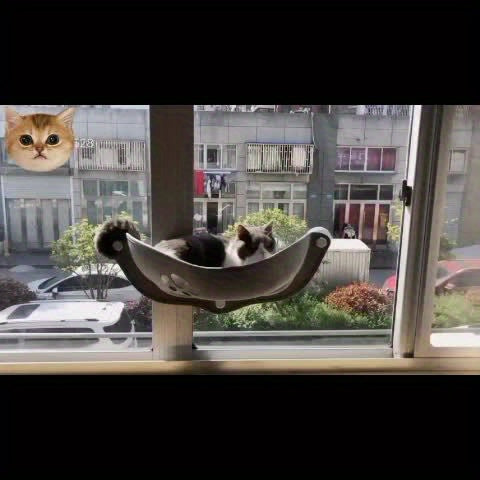 [1pc Window Cat Bed] 1pc Durable Polyester Fiber Crescent Window Cat Bed with Strong Suction Cups | Window Hanging Perch, Removable Pet Bed for Small & Medium Cats, No Assembly Needed | Sunbathing & Sleeping Spot, Ideal Gift