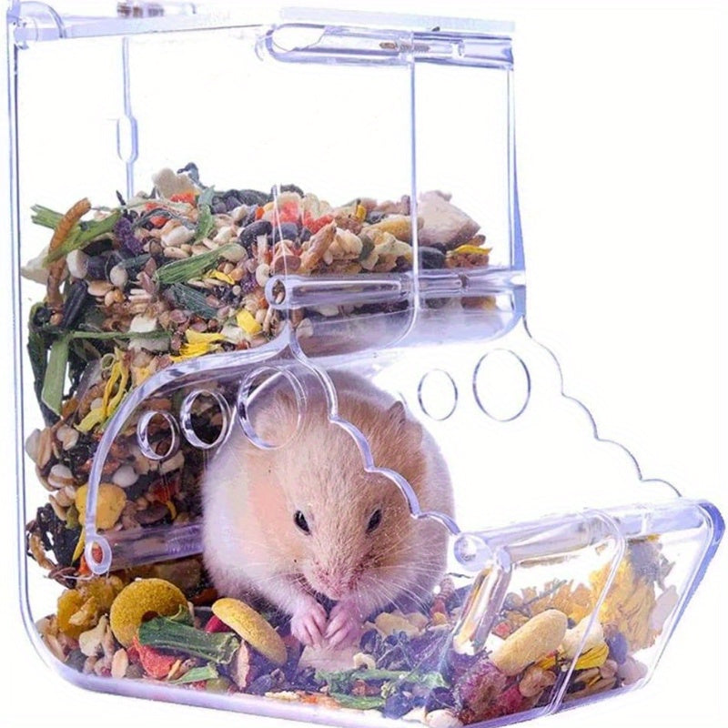 Pet Feeding Dispenser for Dwarf Hamsters, Gerbils, Hedgehogs, Guinea Pigs, Birds and Other Small Pets - Acrylic Transparent Pet Food Storage Bowl