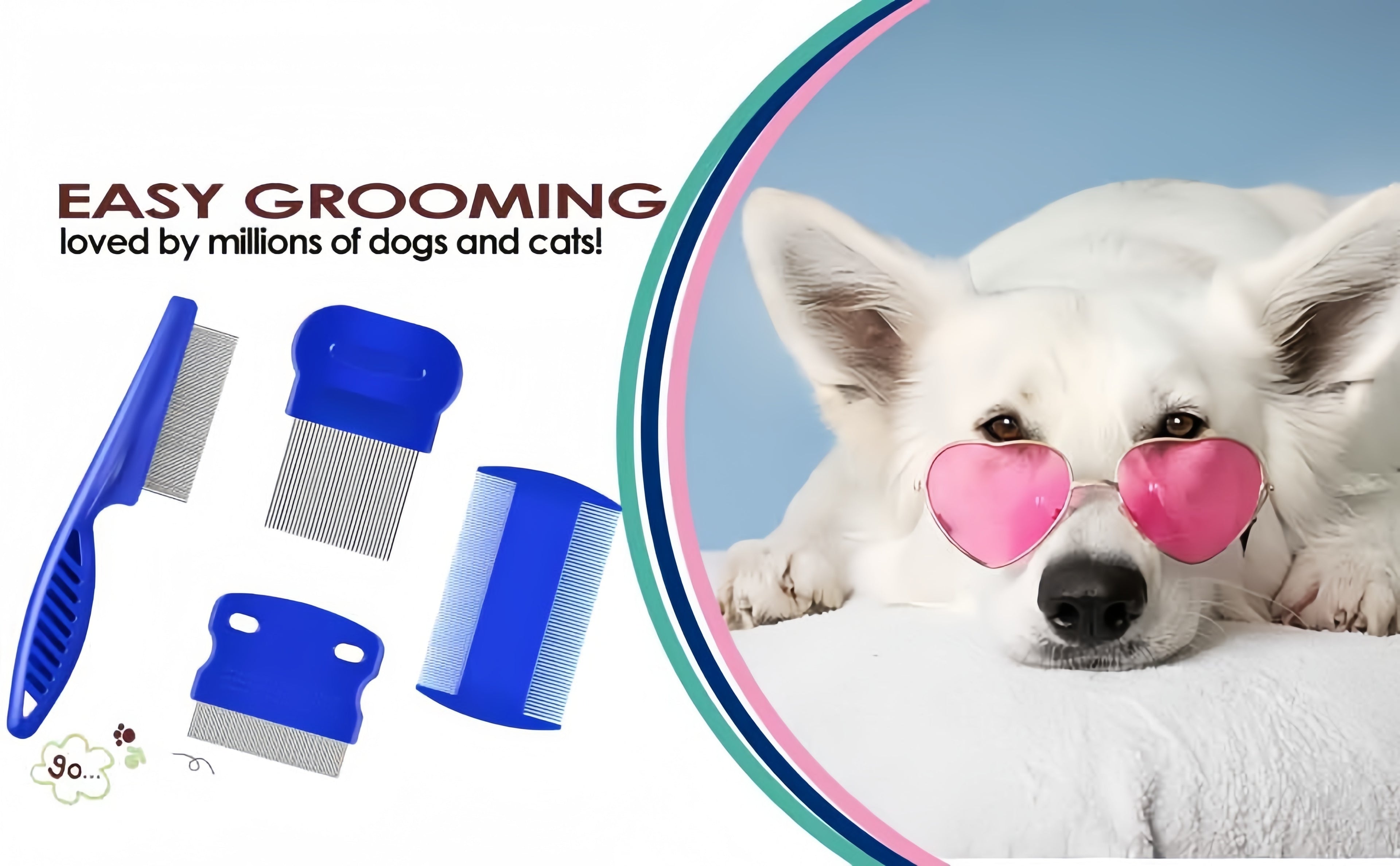 4pcs Flea & Lice Comb Set for Dogs and Cats - Stainless Steel, Blue, Double-Sided with Round Teeth, Ergonomic Handle, Professional Pet Grooming Tools, Ideal for All Pet Sizes, Pet Hygiene Essentials|Doublesided Comb|Durable P