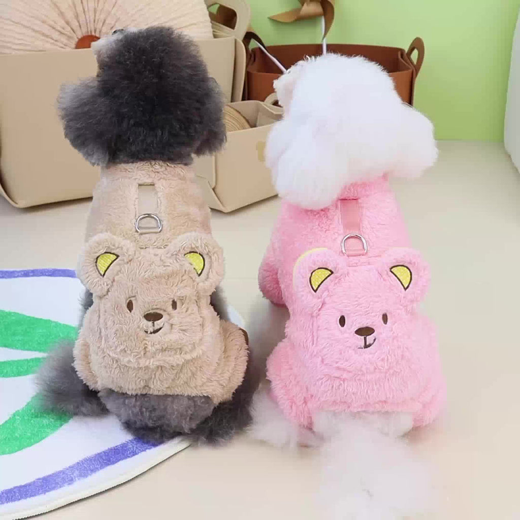 New Thickened Pet Apparel - Warm, Cute Bear Design, Plush Backpack Dog Sweater for Autumn and Winter - Soft, Cozy, and Adorable Dog Jumpsuit