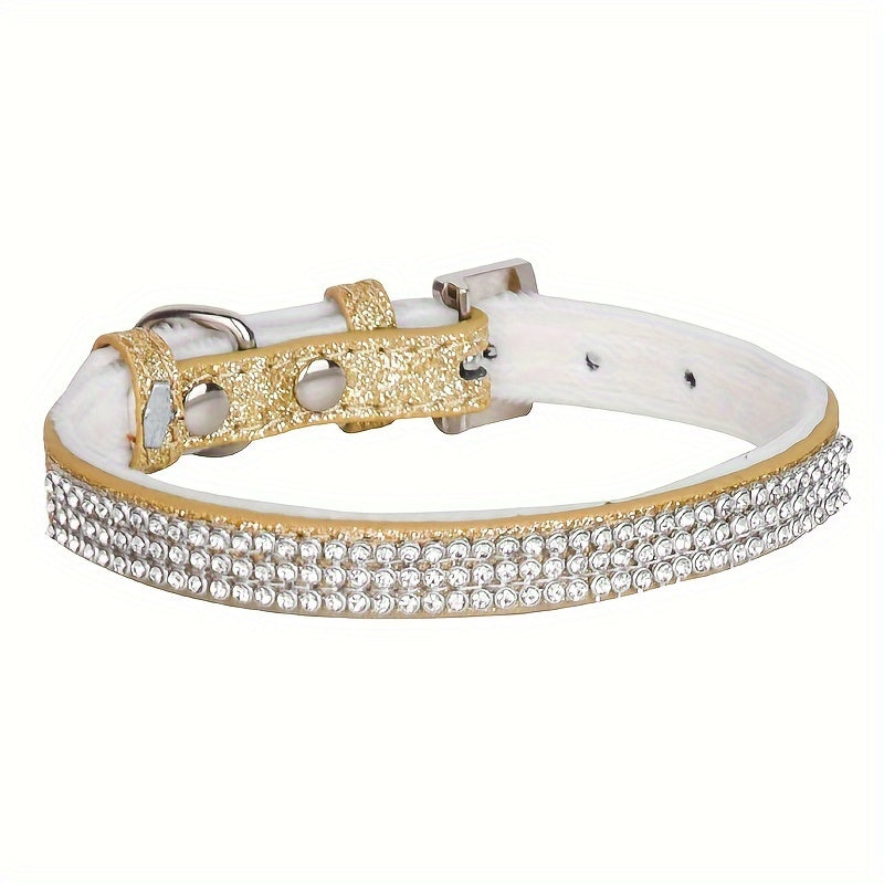 [1 Adjustable Rhinestone Dog Collar] 1pc Pet Collar, Bling Rhinestone Dog Collar, Adjustable Soft Lining Puppy Necklace For Small And Medium Dogs