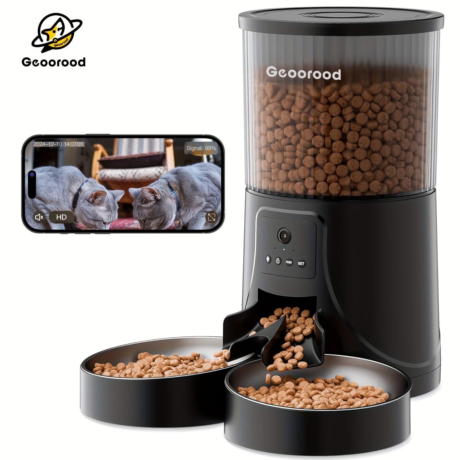 Automatic Feeding Device for 2 Cats, WiFi Cat Food Dispenser with APP for Remote Feeding, Timed Automatic Feeding Device for Dogs, Dual Tray Pet Feeding Device for Cats And Dogs