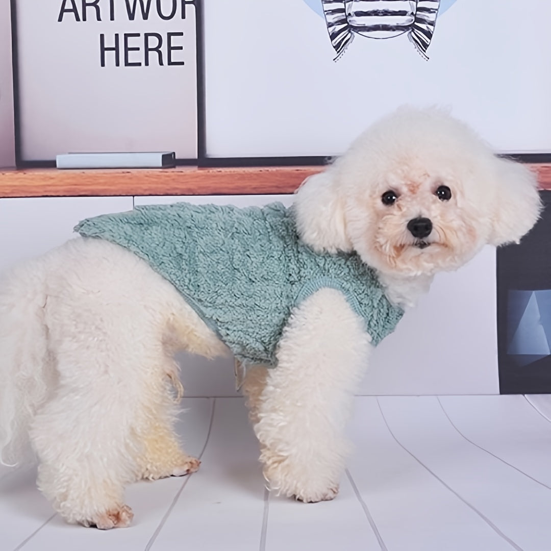 4pcs Dog Sweaters - Cute Fleece Pullover Coats with Wavy Double-Sided Design, Warm Winter Outfits for Small & Medium Dogs & Cats, Soft Polyester Pet Apparel in Light Blue, Red, Yellow, White, Dog Sweater, Pet Winter Wear, Pla
