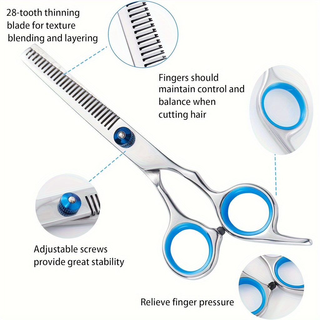 Stainless Steel Pet Grooming Scissor Set 6pcs, Professional Thinning Shears and Straight Cutters for Dogs Cats, Universal Hand Orientation, Complete Animal Hair Trimming Kit