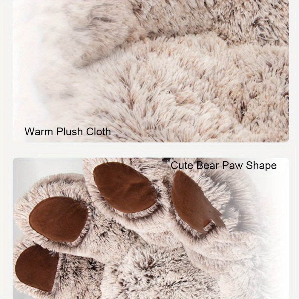 1pc Soft Plush Polyester Bear Paw Shaped Pet Bed, Calming Donut Dog Cat Cuddler Lounger, Warm Comfortable Round Pet Mat, Assembly Not Required for Cats and Small Dogs