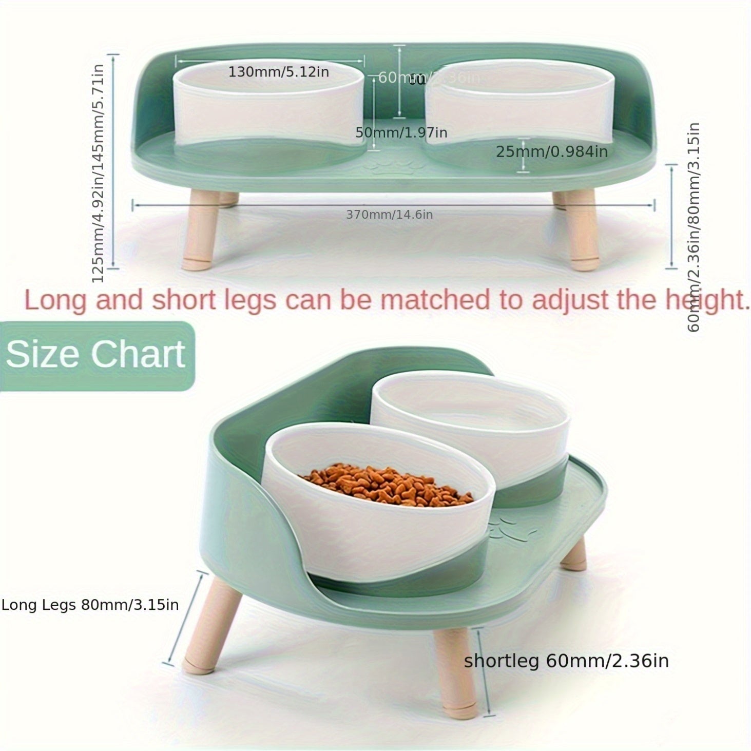 [Durable Pet Feeding Station] Durable Multifunctional Pet Feeding Station | Double Bowls for Cat and Dog | Neck Protection Design | Non-Slip Spill-Resistant Base | Easy to Clean for Small and Medium Pets