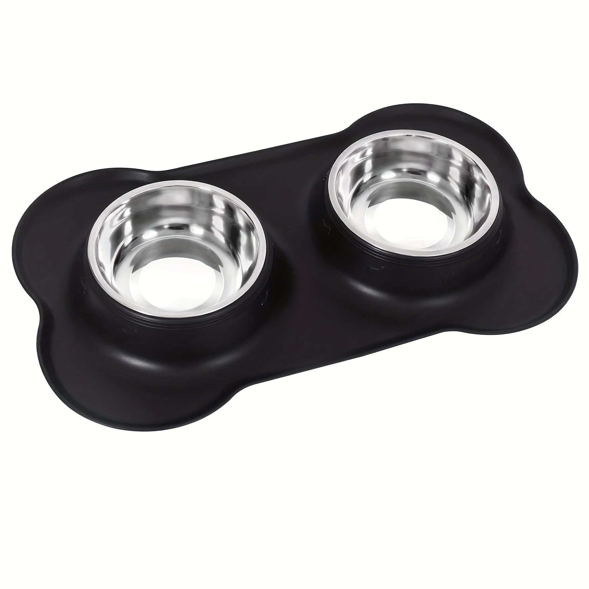 [2-in-1 Feeding Watering Station] 2-in-1 Dog Feeding & Watering Station, Thermoplastic Rubber Pet Bowl Mat with Stainless Steel Dual Bowls, Anti-Spill Pet Feeder, Includes Bowl Holder, Ideal for All Dog Breeds