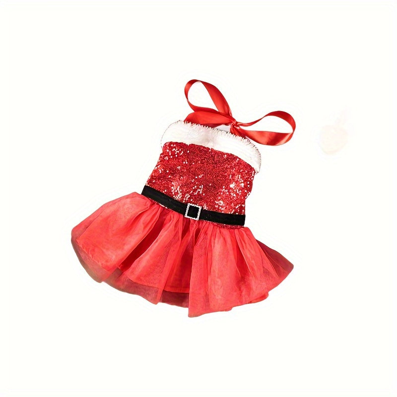 Chic Christmas Dog Dress - Festive Sequin Party Outfit for Small to Medium Breeds, Snap-On Polyester Pet Apparel - Perfect for Holiday Parties & Photoshoots - Gift for Dog Lovers
