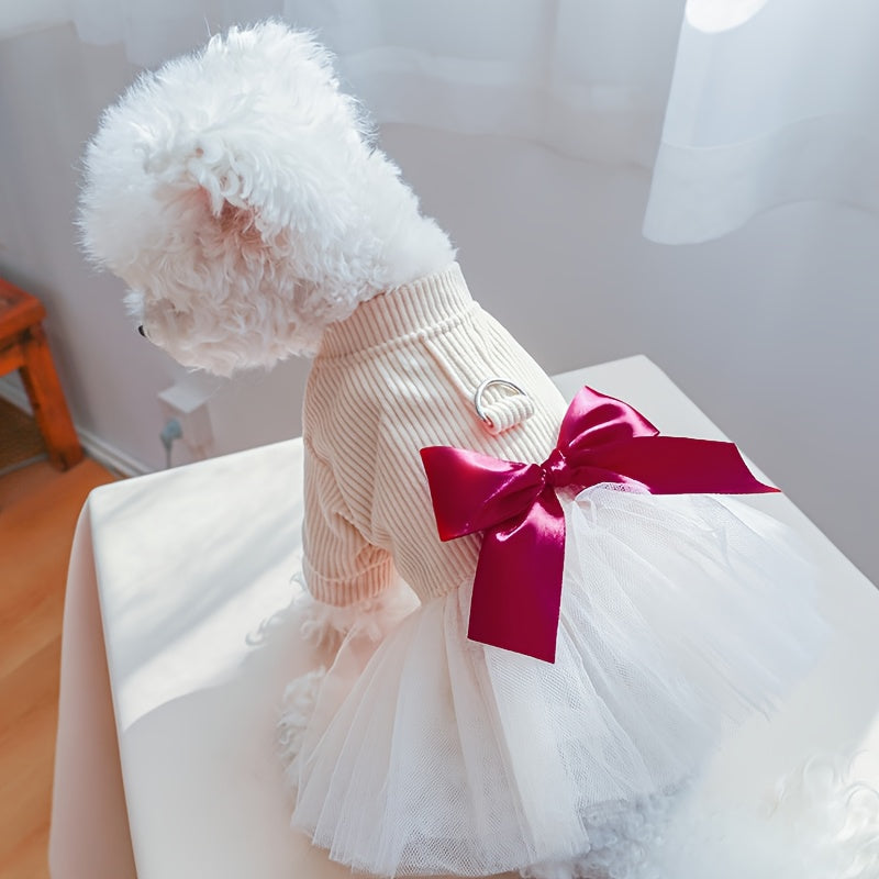 Chic Beige Tulle Dog Dress - Princess Style Pet Apparel for Small Breeds, Includes Pomeranian & Yorkie - Easy Snap Closure
