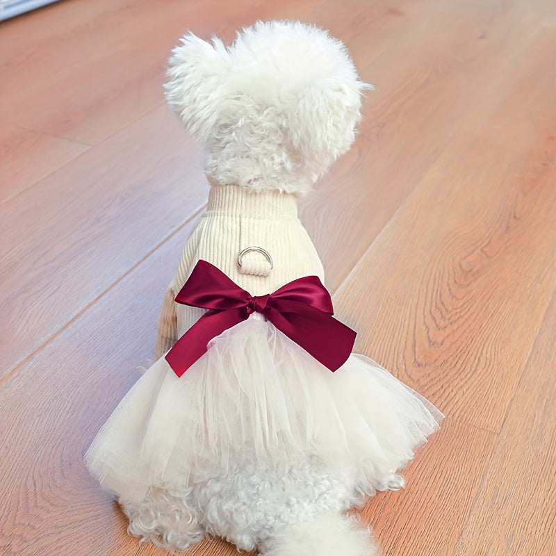 Chic Beige Tulle Dog Dress - Princess Style Pet Apparel for Small Breeds, Includes Pomeranian & Yorkie - Easy Snap Closure
