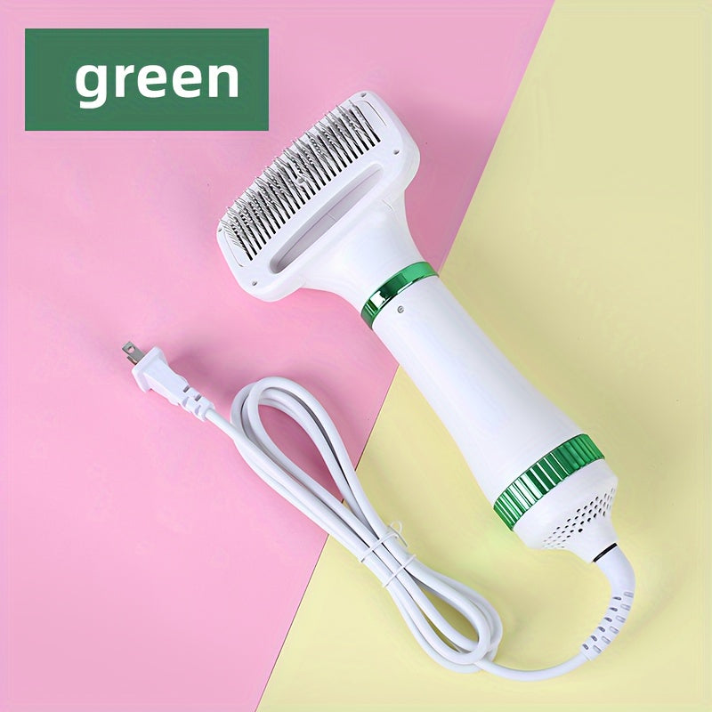 2-in-1 Portable Pet Grooming Drying Brush - Fast, Smooth, Efficiently Drying for Reduced Shedding and Tangling, Ideal for All Body Sizes of Dogs and Cats, Metal Body, Stainless Steel Bristles, US Plug, 110V/220V