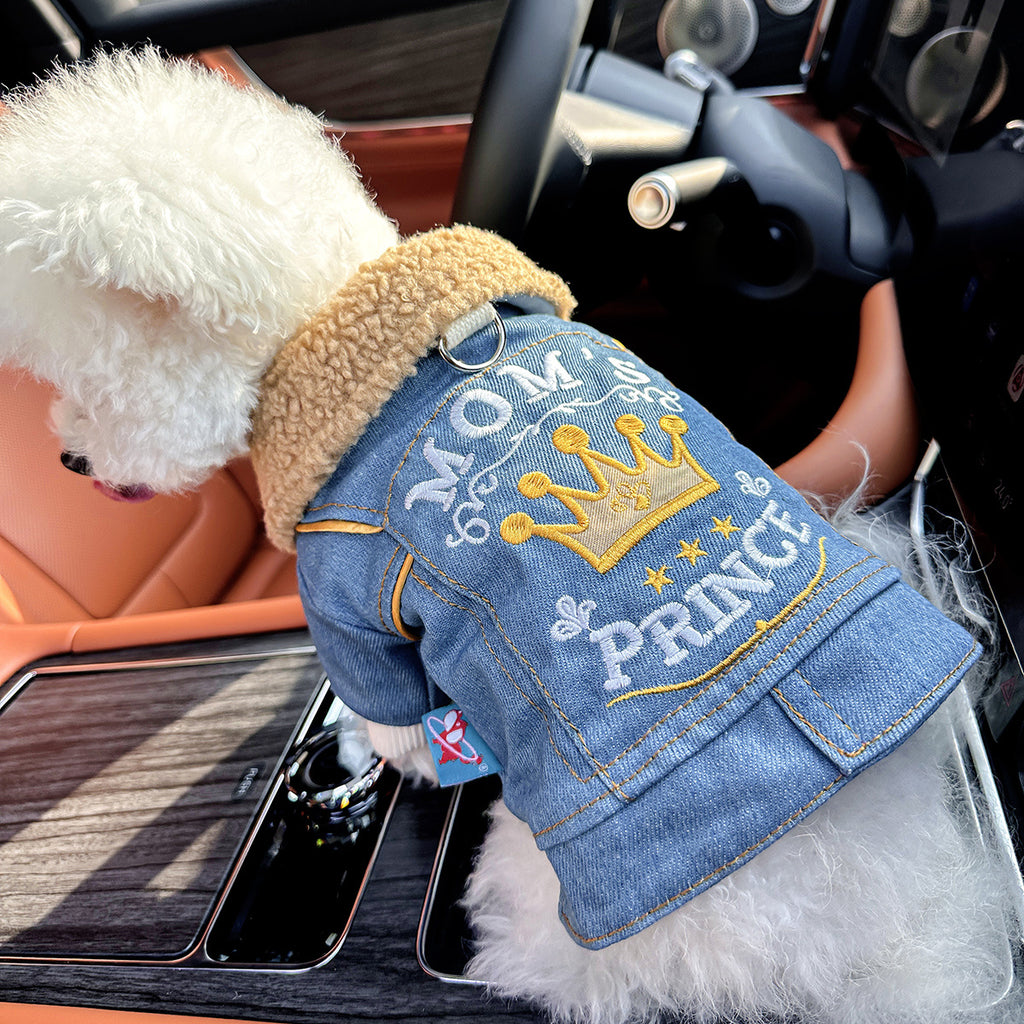 [Chic Denim Dog Jacket] Comfortable Chic Denim Dog Jacket for Small Breeds - Tail Wagging, Stylish Pet Apparel with Snap Closure, Perfect for Spring/Fall